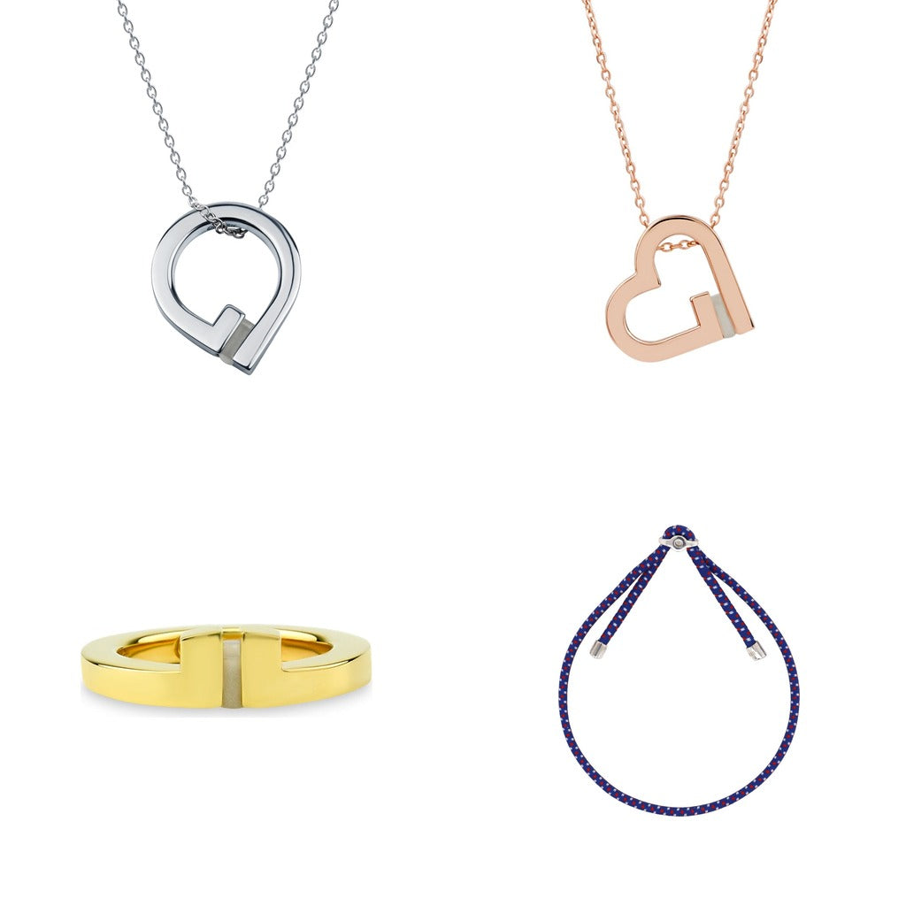 Build Your Own Couple Set: Omega and Omega Heart necklaces, Crown ring and Theta bracelet